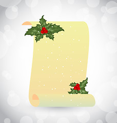 Image showing Paper scroll with Christmas holly