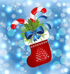 Image showing Christmas sock with sweet canes