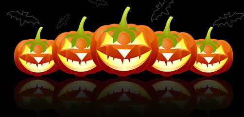 Image showing Halloween pumpkins, Jack of the Lantern in  row  on black background, EPS10 
