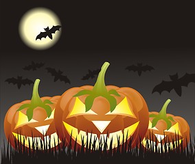 Image showing Halloween pumpkins, Jack of the Lantern on night background with a moon