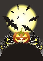 Image showing Halloween pumpkins, Jack of the Lantern on night background with a moon, EPS10 