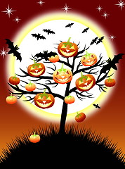 Image showing Halloween pumpkins tree on night background with a moon, EPS10 