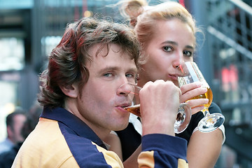 Image showing Couple drinking beer