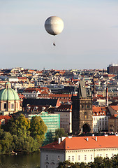 Image showing Prague panorama with air balloon, Czech Republic