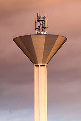 Image showing Modern water tank tower with communications antennas