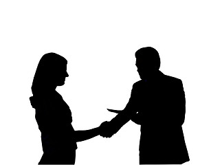 Image showing Silhouette of the man shaking hand to young woman