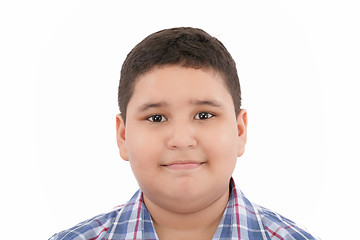 Image showing Portrait of happy little boy over white background