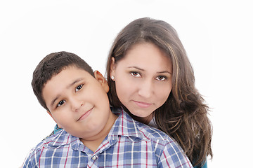 Image showing Mother and son - isolated over a white background