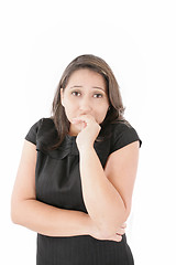 Image showing Businesswoman shrugging, isolated on white background