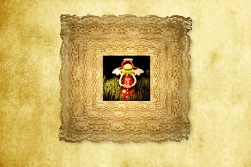 Image showing Greeting card,funny angel in old frame