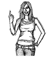 Image showing Sketch happy girl with finger