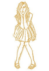 Image showing Sketch surprised blonde in dress