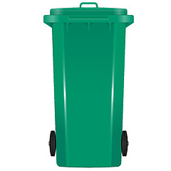 Image showing Green garbage bin with wheels