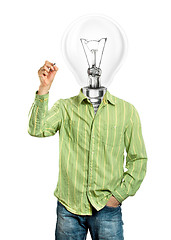 Image showing Lamp Head Businessman Writing Something