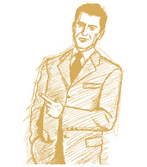 Image showing Sketch Business Man Shows Something With Finger