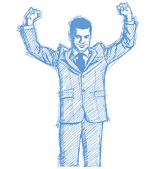 Image showing Sketch businessman with hands up