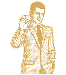Image showing Sketch happy businessman in suit shows OK