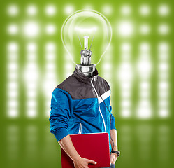 Image showing Lamp Head Man With Laptop