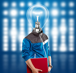 Image showing Lamp Head Man With Laptop