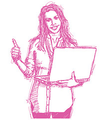 Image showing Sketch female with laptop shows well done