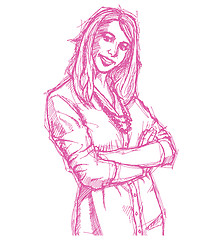 Image showing Sketch young business woman with crossed hands