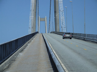 Image showing Car driving over a big bridge