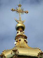 Image showing Gold cross on a church tower