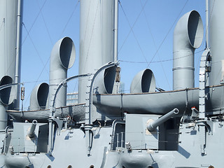 Image showing Naval battleship chimneys and cannon