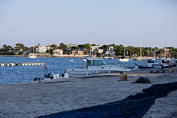 Image showing fishing boat in summer outside in sea at harbour