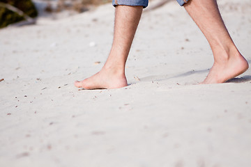 Image showing barefoot in the sand in summer holidays relaxing