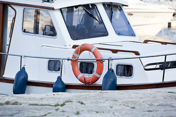 Image showing fishing boat in summer outside in sea at harbour