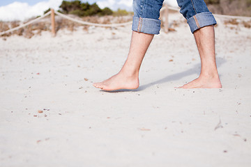 Image showing barefoot in the sand in summer holidays relaxing