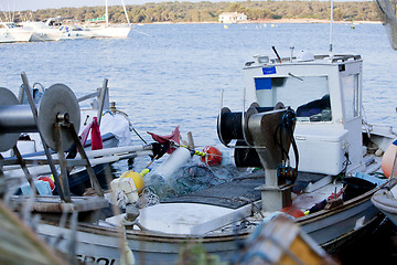 Image showing fishing boat in summer outside in sea at harbour