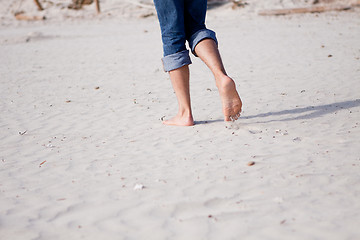 Image showing barefoot in the sand in summer holidays relaxing