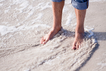 Image showing barefoot in the sand in summer holidays relaxing