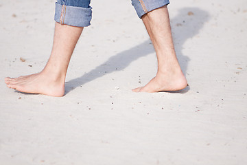 Image showing barefoot in the sand in summer holidays relaxing