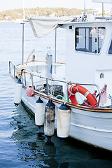 Image showing fishing boat in summer outside in sea at harbour