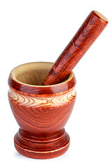 Image showing Wooden (oakwood) mortar and pestle