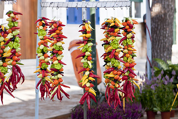 Image showing collection of different colorful pepper on market