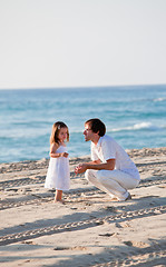 Image showing happy family father and daughter on beach having fun