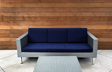 Image showing Contemporary Blue and Silver Outdoor Couch