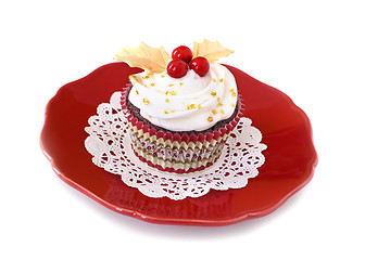 Image showing Christmas cupcake with Holly