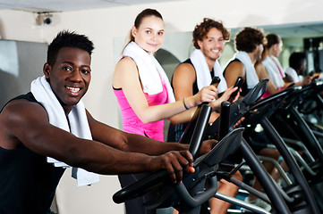 Image showing Energetic group working out together