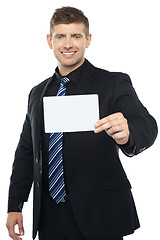 Image showing Business consultant presenting blank placard
