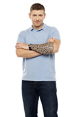 Image showing Casual man with artistic tattoo drawn on hand
