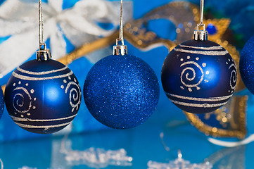 Image showing  New Year's and Christmas ornaments and a carnival a mask