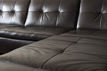 Image showing Black leather sofa