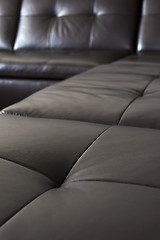 Image showing Black leather sofa