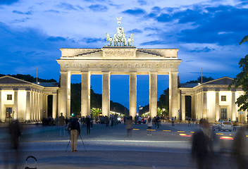 Image showing night scene Brandenburg Gate  with lights Berlin Germany Europe