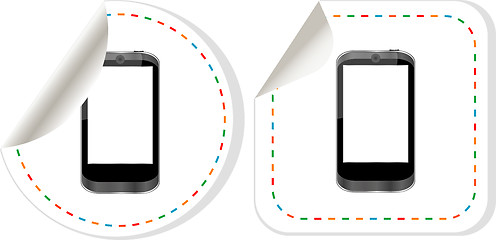 Image showing Mobile phone set. Stickers label tag icons set
